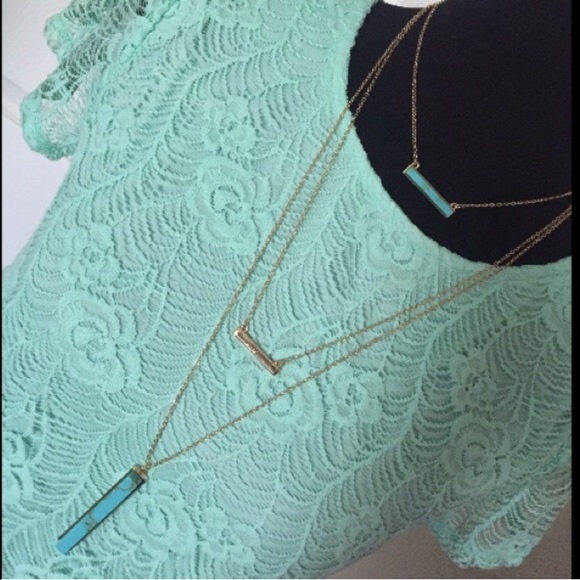 💠Turquoise Vertical Stick Bar Necklace - Picture 4 of 4