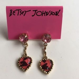 Betsy Johnson gold, pink, leopard heart earrings