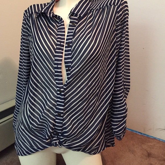 Blue and white striped blouse