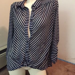 Blue and white striped blouse