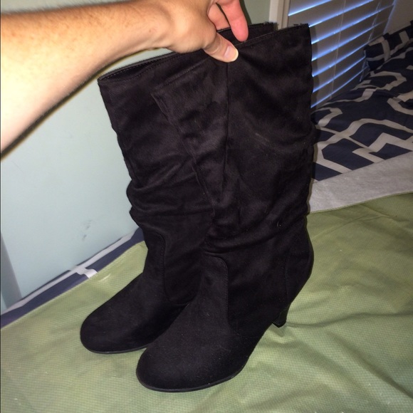 Black Suede Heel Boots Worn Twice