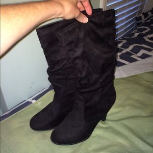 Black Suede Heel Boots Worn Twice