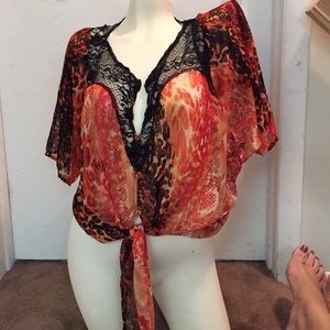 Animal print orange black lace top