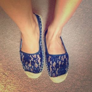 Navy Blue Lace Flats