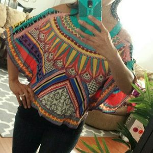 Tribal Print Cold Shoulder Top