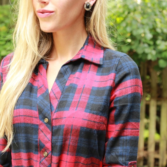 SOLD OUT Red Plaid Flannel Belted Dress - Picture 4 of 4