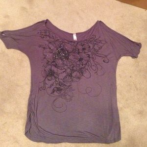 Open-shoulder, dark gray top. Hardly worn.