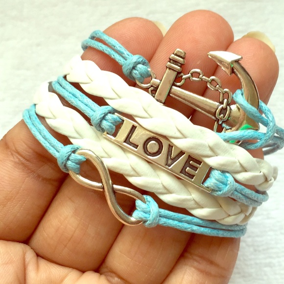 Accessories - Blue/White Braided Rope Leather Bracelet