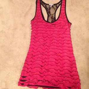 Hot pink ruffle tank top