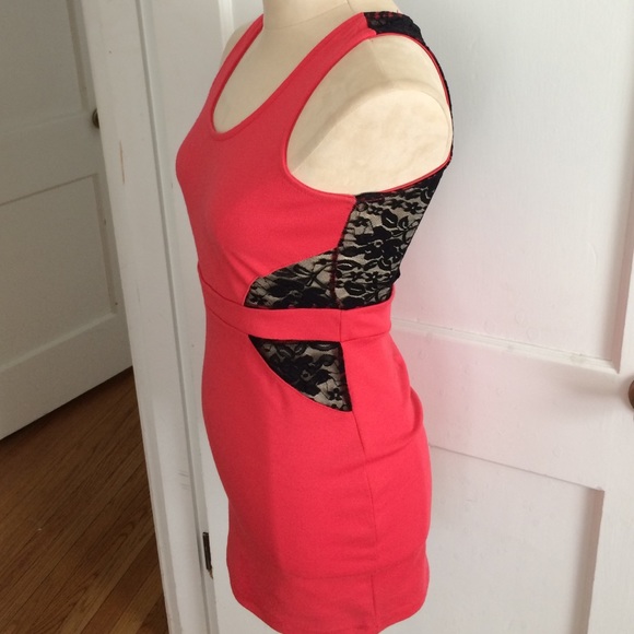 Fuschia with black lace cut out dress