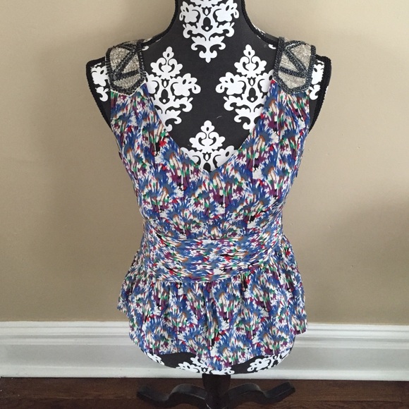 Anthropologie Silk Floral Peplum Floral Top