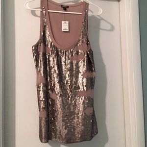 Express Taupe Grey Sequin Cotton Tank Top