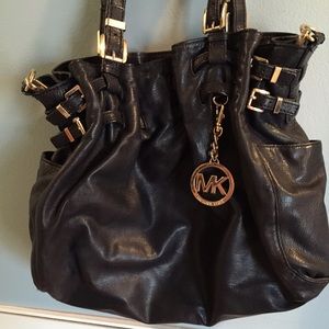 Michael Kora Black Gold Leather Tote/Crossbody