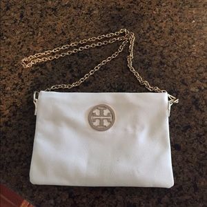 White Small Leather Rose Gold Chain Cross Body Bag