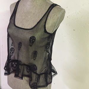 Hot Topic Black Mesh Skull Crop Top