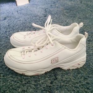 White and Pink Sketchers Sneakers