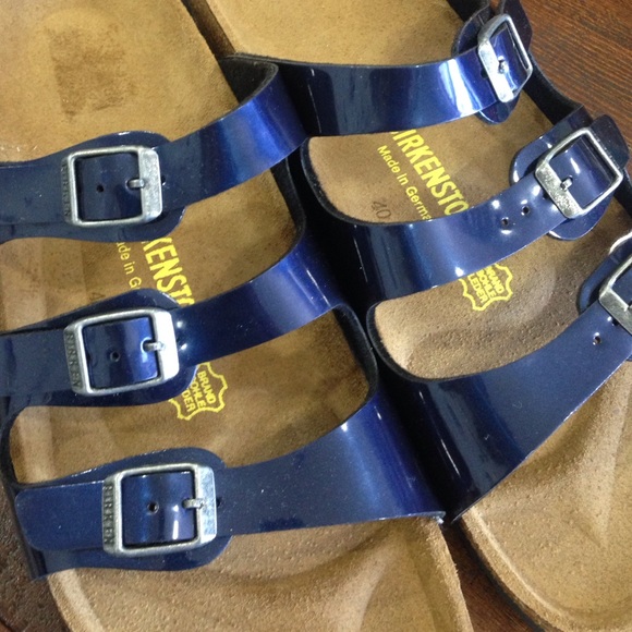 birkenstock metallic blue