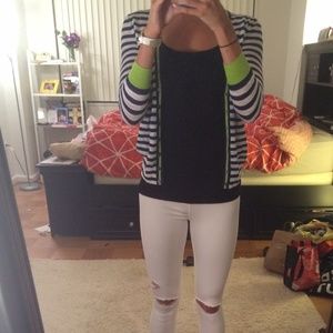 Navy blue striped JCrew cardigan