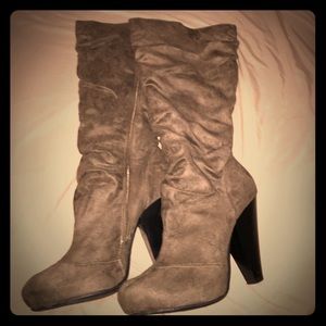 Long Brown Boots w/ a Heel + Steve Madden Wallet