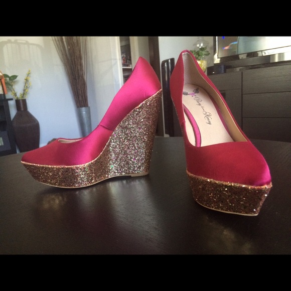Pink Glitter Wedge Heels