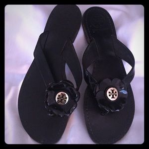 Tory Burch black leather flip flops!