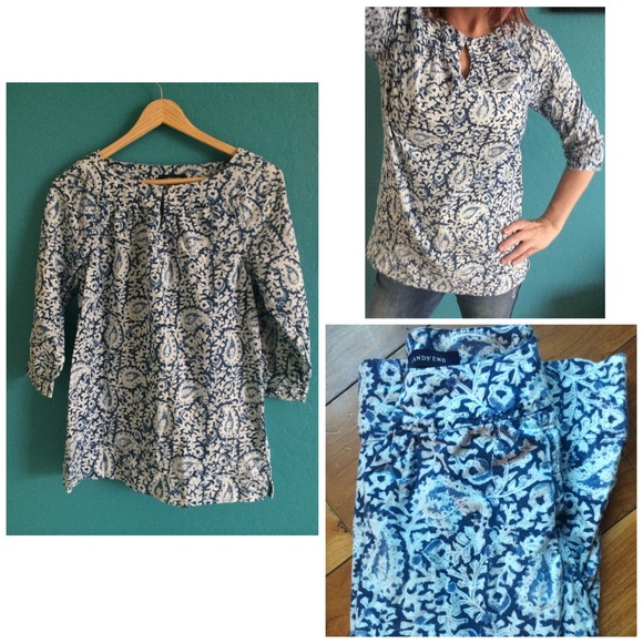 Lands' End Long-Sleeved Damask/Floral Tunic Blouse
