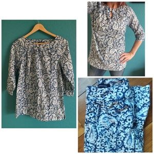 Lands' End Long-Sleeved Damask/Floral Tunic Blouse