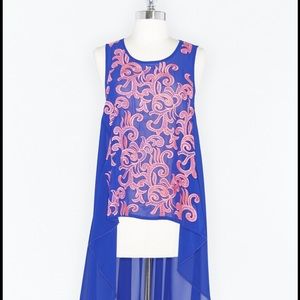 vintage inspired flowery sapphire hi-lo top