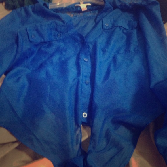 Blue button down crop top