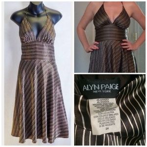 Alyn Paige Striped Satiny Halter Gown