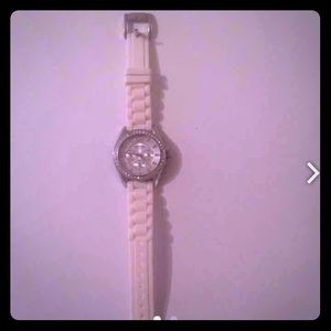 White fossil watch with rubber band