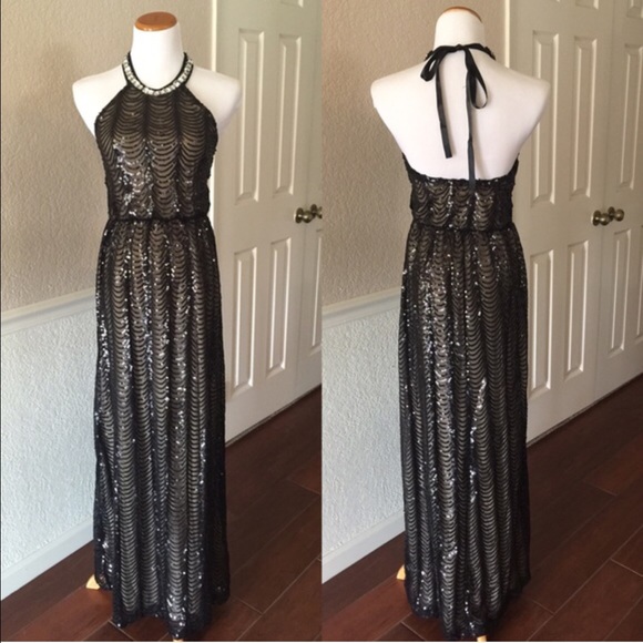 $10 & UNDER SALE! Sequin Halter Semi-Formal Maxi - Picture 3 of 4