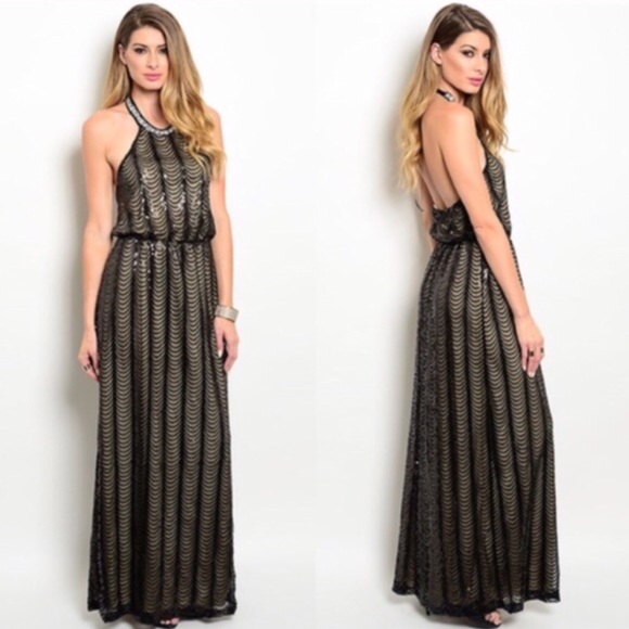 $10 & UNDER SALE! Sequin Halter Semi-Formal Maxi - Picture 4 of 4