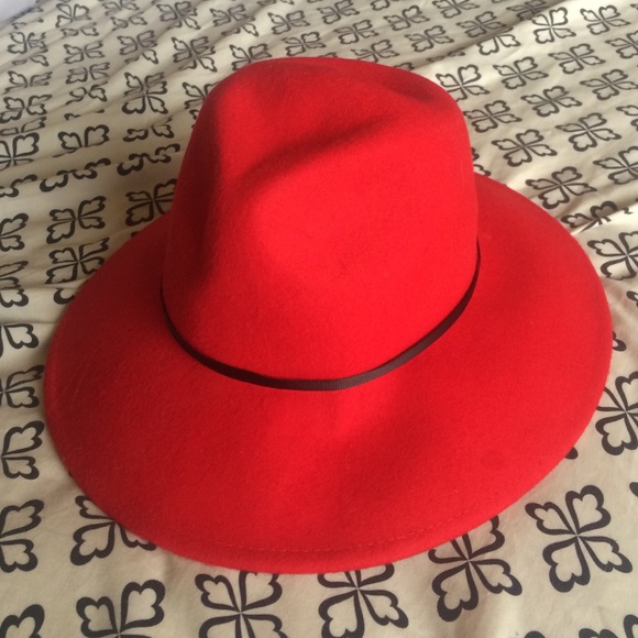 red wide brim fedora hat