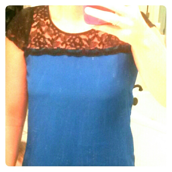 A beautiful express blue top with black lace