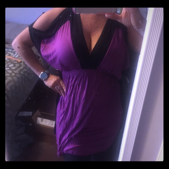 Pink and black tunic with "cold shoulder"