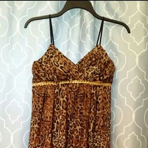 baby doll dress. gold metallic braided bust detail