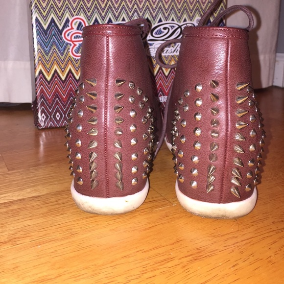 Brown Leather Studded/Spiked Sneaker Wedges - Picture 2 of 4