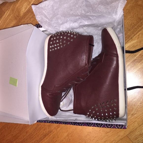 Brown Leather Studded/Spiked Sneaker Wedges - Picture 4 of 4