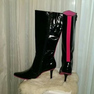 New black patent leather boots with pink trim