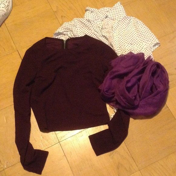BUNDLE Crop Top, Dotted Collared Top, Purple Scarf