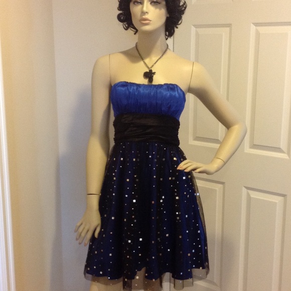 💞 Blue black dress with sequins party cocktail