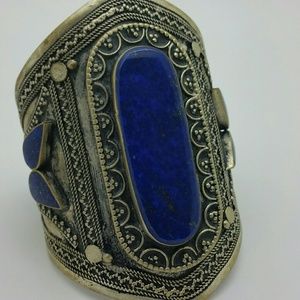 Vintage HUGE Genuine Lapis Lazuli Silver Cuff
