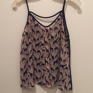 Navy and Tan Giraffe Print Top