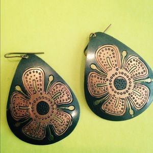 Tribal floral copper bracelet and earrings