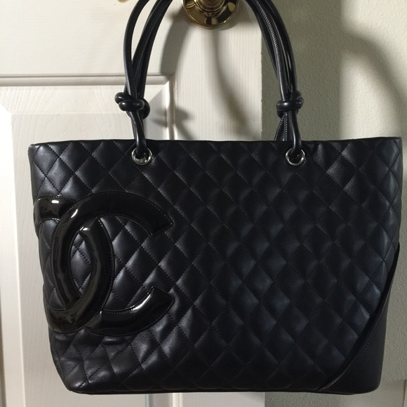 Authentic Chanel Quilted Jumbo Cambon Black Tote