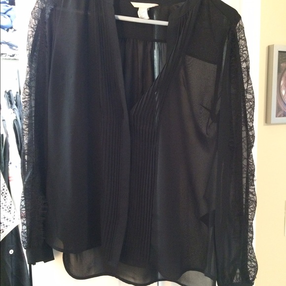 HM Black Sheer Shirt with Lace Sleeves