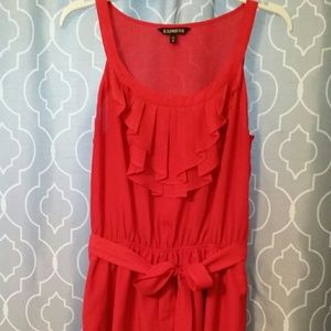 Burnt orange/pink. Ruffle bust. Waist tie.