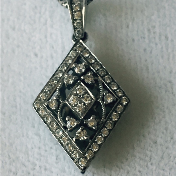 Vintage inspired 14k white Gold Diamond Pendant