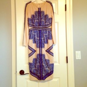 New Asos w/out tags midi dress, tan w/blue lace.